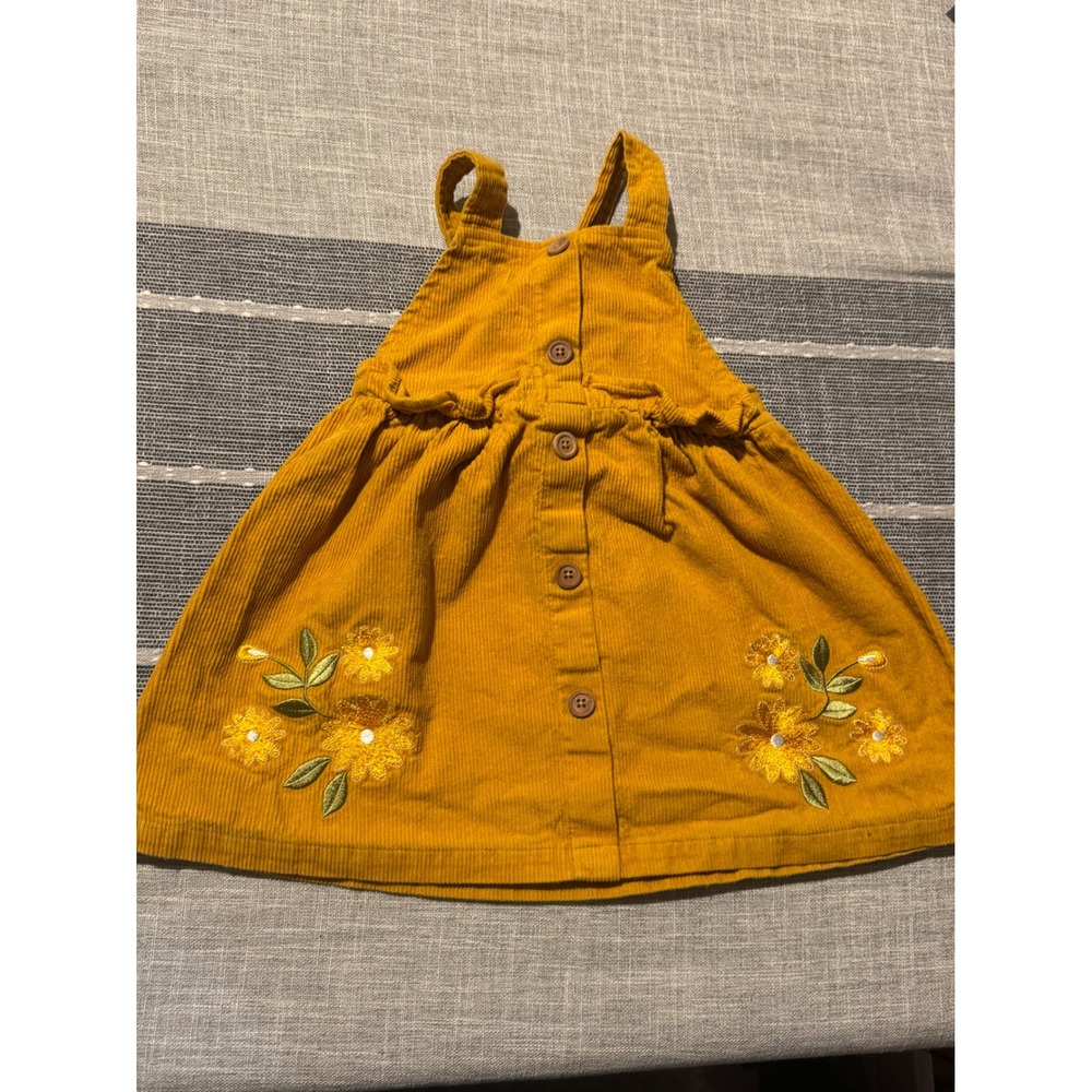 Blueberry Boulevard Girls Mustard Corduroy Embroidered‎ Pinafore Dress Size 3t